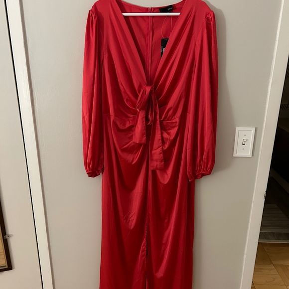 Long Hot Pink Tie Front Gown - Picture 1 of 4